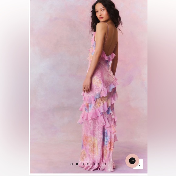 LOVESHACKFANCY: Rialto Floral Chiffon Maxi Dress - CANDY SPARKLE - Picture 2 of 6